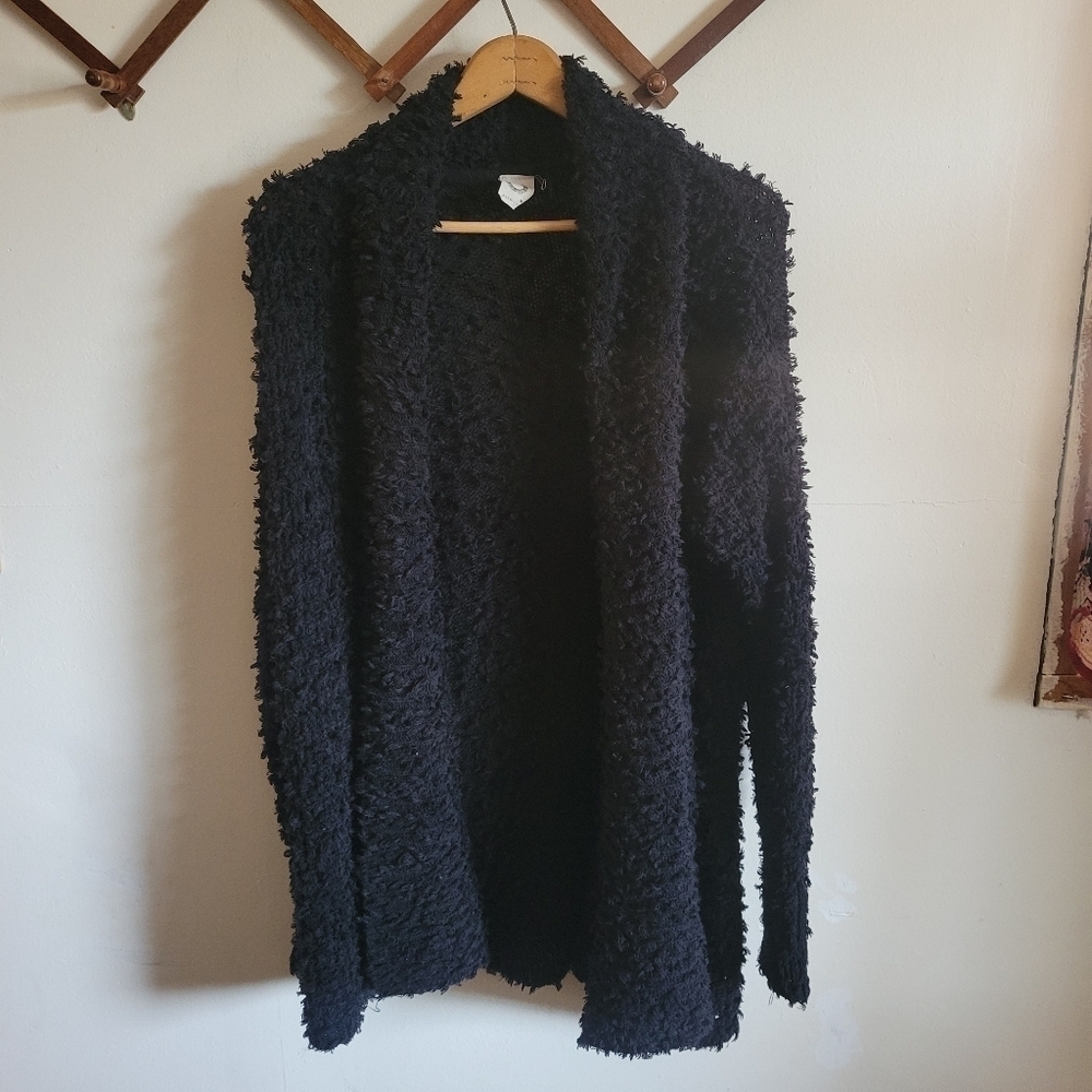 Akemi + Kim Anthro Open Cardigan Sweater Loose Knit Long Line Black Small S